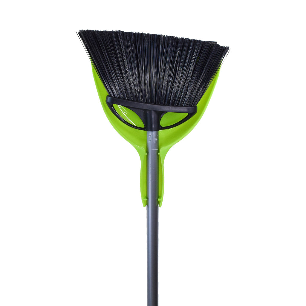 angled brush head with black brissels and metal handle with green dustpan, 10 Inch Angle Broom With 9 Inch E-Z Clean Dustpan Combo, FLOOR CLEANING, ANGLE BROOMS, 4013