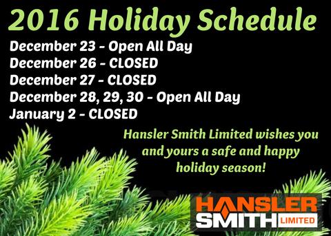 Hansler Smith 2016 Holiday Hours | Hansler.com