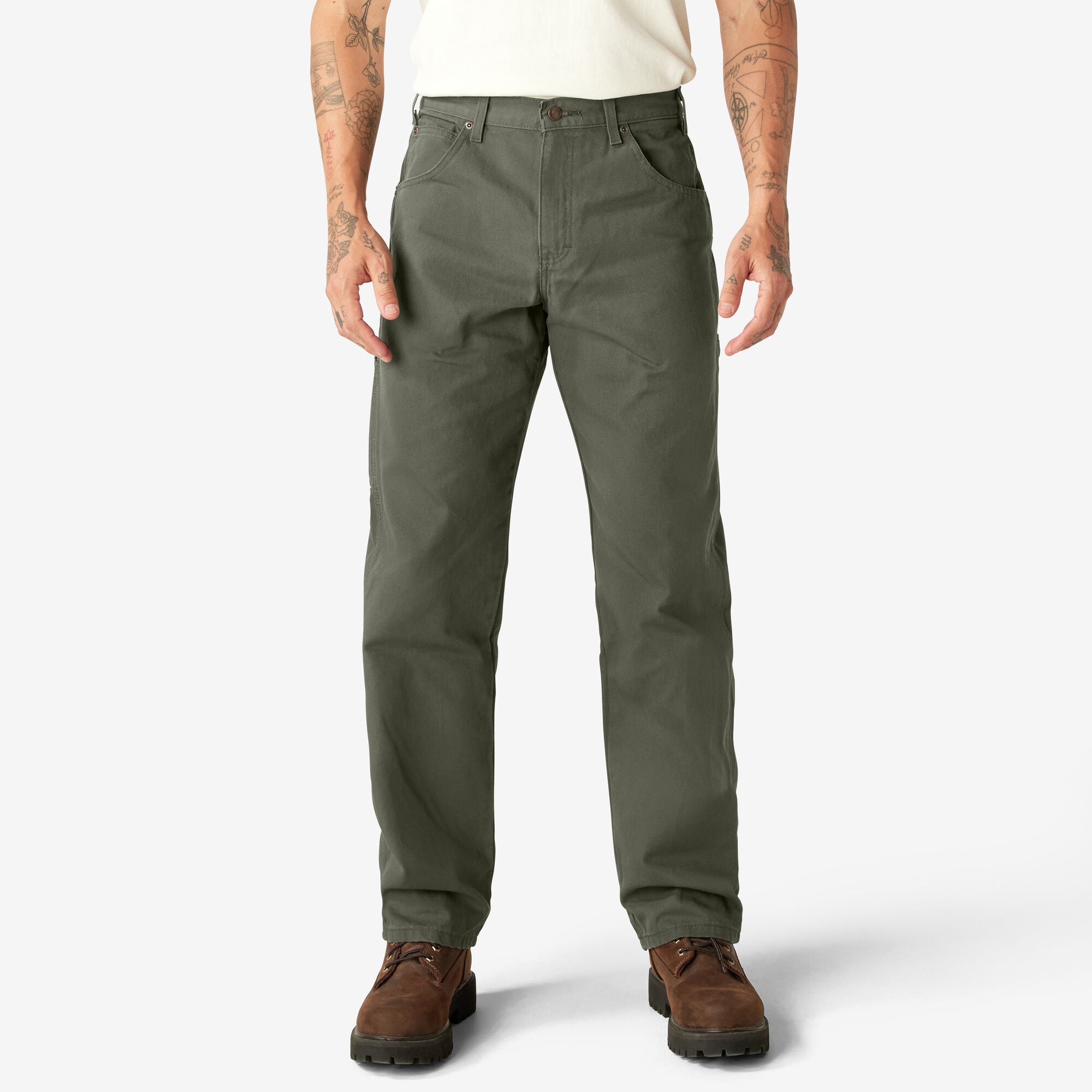 Pants - Dickies Relaxed Fit Heavyweight Duck Carpenter Pants, Rinsed Moss  Green, 1939RMG