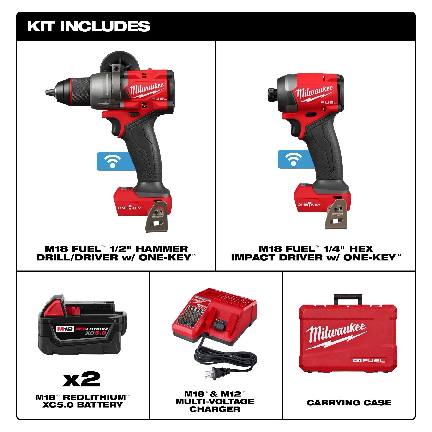 Combo Kit Milwaukee M18 FUEL 2 Tool Combo Kit w ONE KEY Includes Hansler Smith