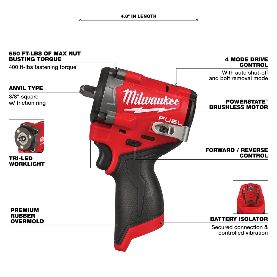 Impact Wrench - Milwaukee M12 FUEL™ Stubby 3/8