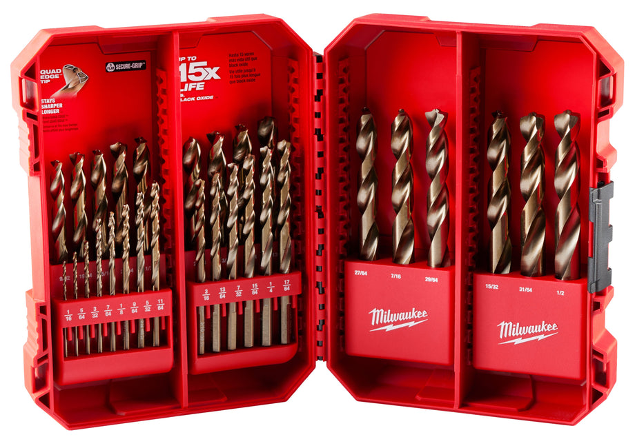 Drill America 29-Piece Cobalt Jobber Drill Bit Set – 1/16 To 1/2 Inch, With Shatterproof Case, DWD29J-CO-PC