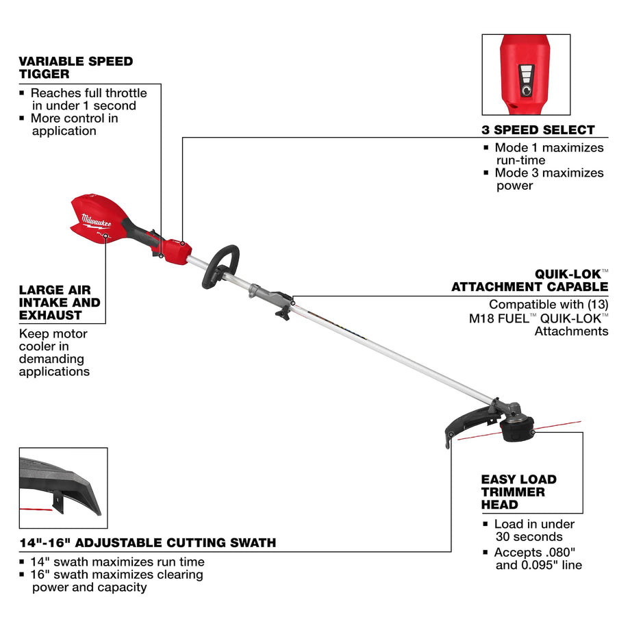 ミルミル Milwaukee M18 FUEL™ String Trimmer w/ QUIK-LOK™ (Bare Tool), 3016