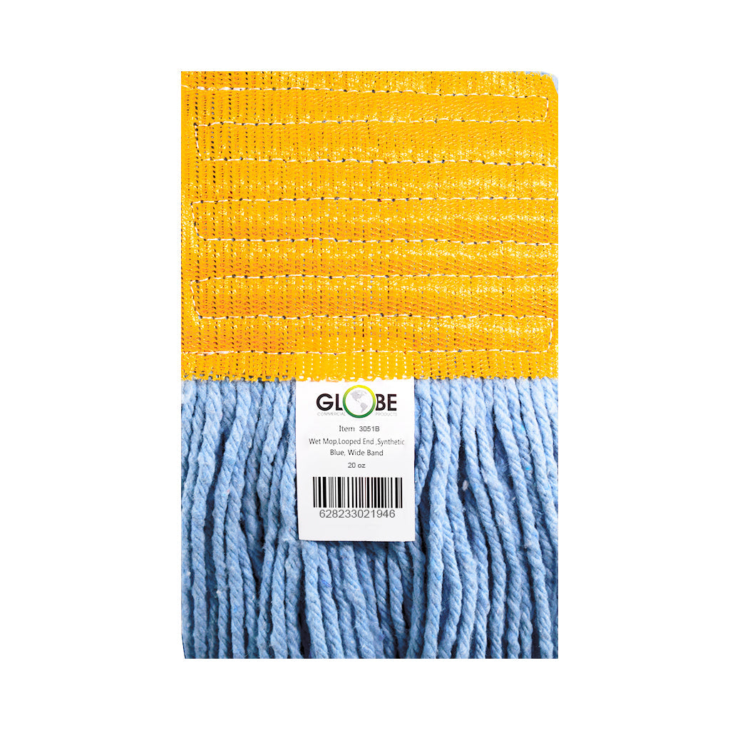 blue mop synthetic yellow 5 inch band view 10 oz, Syn-Pro® Synthetic 5 Inch Wide Band Wet Blue Looped End Mop, SIZE, 24 Oz, FLOOR CLEANING, WET MOPS, 3052B