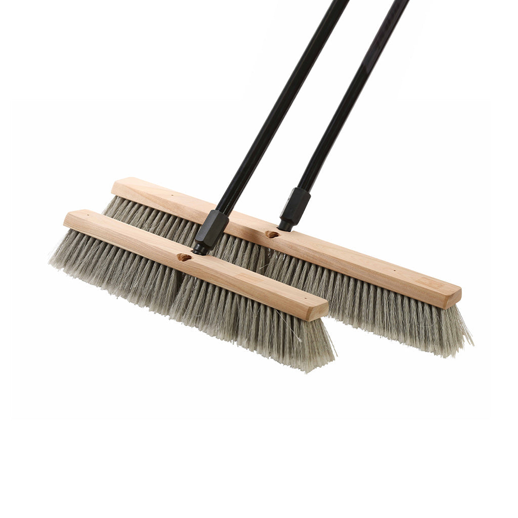 natural wood block broom brush with grey brissels and black handle, Heavy-Duty Beast™ Commercial Soft Push Broom Head, SIZE, 18 Inch, FLOOR CLEANING, PUSH BROOMS, 4053,4054