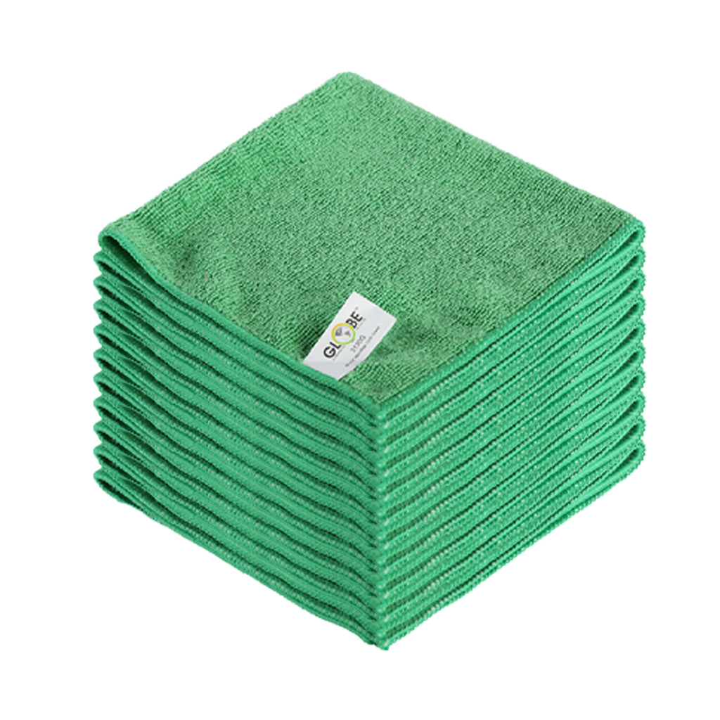 green 10 stack of cleaning cloths, 16 Inch X 16 Inch 240 Gsm Microfiber Cloths, COLOR, Green, Package, 20 Packs of 10, MICROFIBER, CLOTHS, Best Seller, COVID ESSENTIALS, 3130G