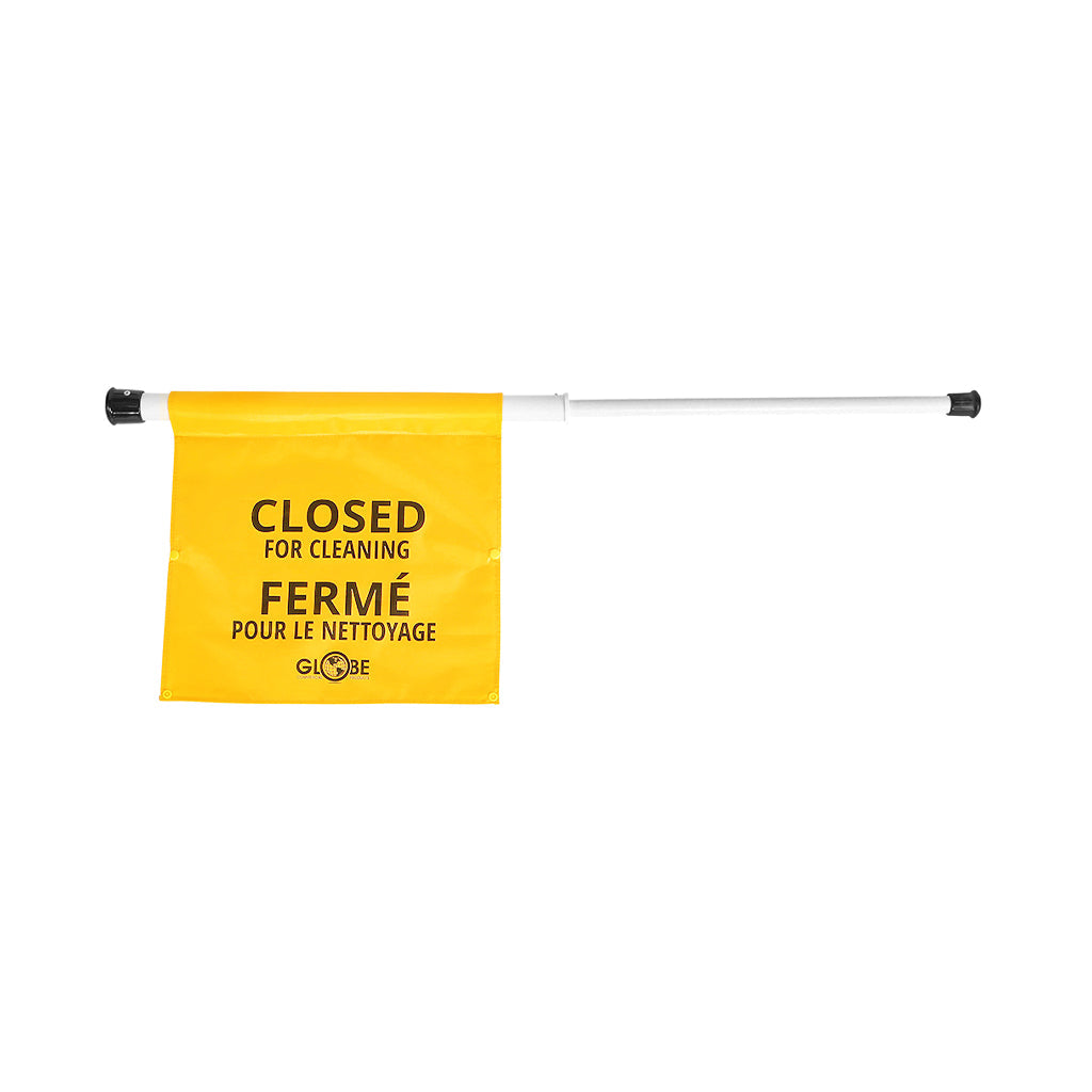 yellow flag handing on white pole pipe, Closed For Cleaning Sign English-French, SAFETY, SIGNS, 7115