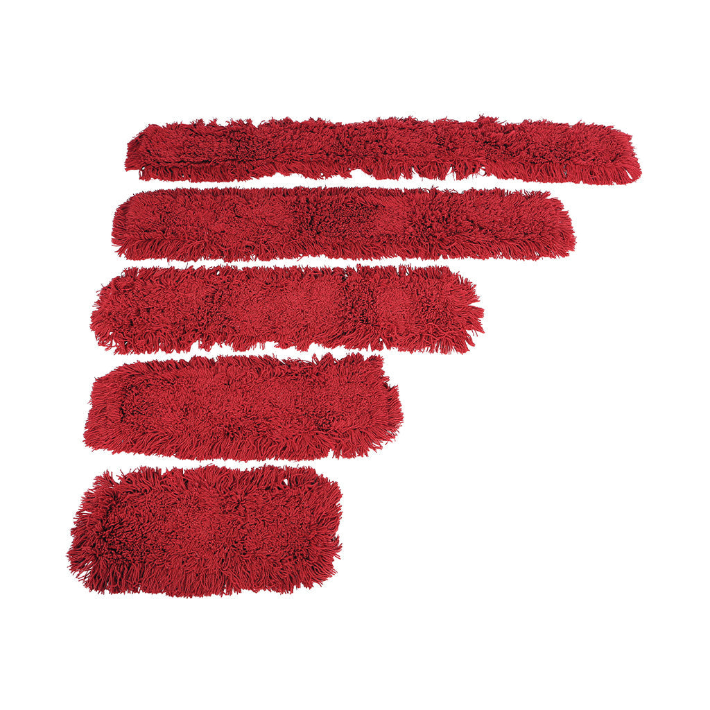 static cling dust mop in 18inch, 24inch, 36inch, 48inch, 60 inch by 5inch wide red tie-on, Pro-Stat® Red Tie-On Dust Mop Head, SIZE, 18 Inch X 5 Inch, FLOOR CLEANING, DUST MOPS, 3100R, 3101R,3102R,3103R,3110R