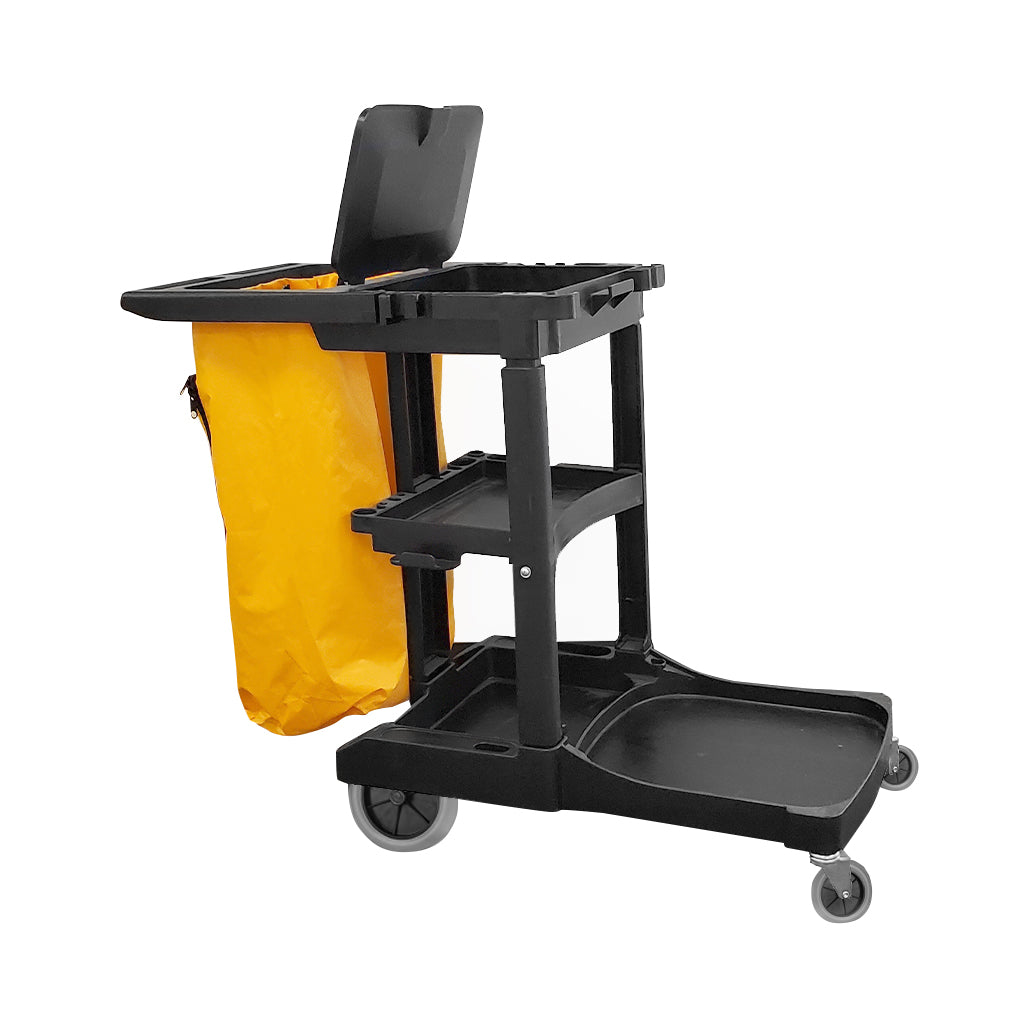 Janitor'S Cart, SIZE, Large Heavy Duty Premium Frame With Lid, COLOR, Black, GENERAL CLEANING, CARTS, 3001P