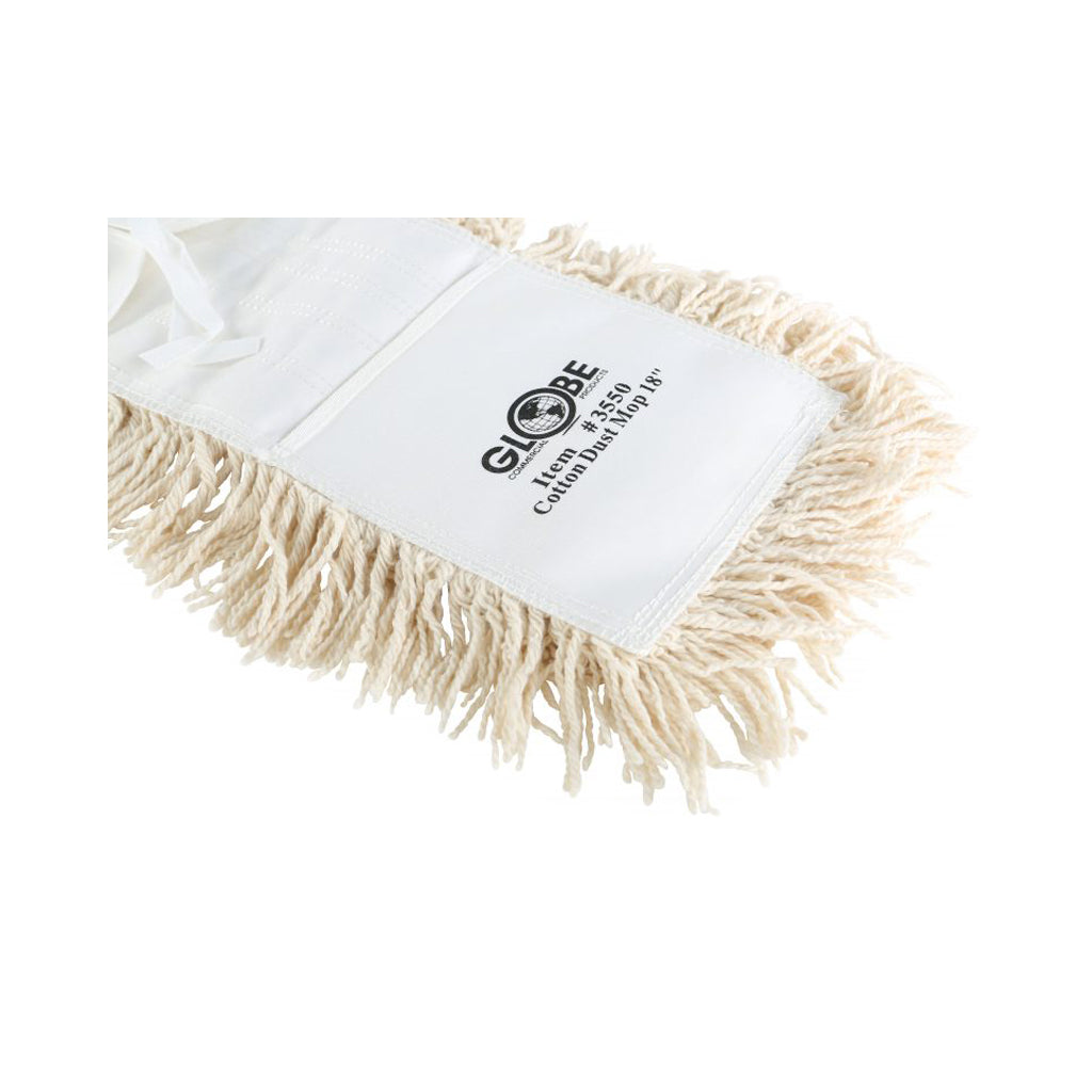 static cling dust mop close up natural tie-on top view, Cotton Tie-On Dust Mop Head, SIZE, 18 Inch X 5 Inch, FLOOR CLEANING, DUST MOPS, 3550, 3551,3552,3553,3554