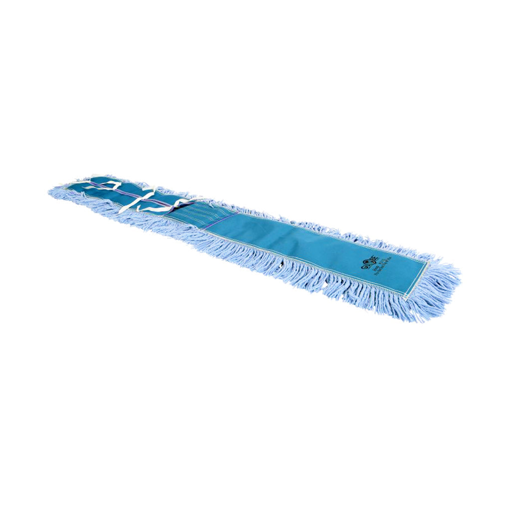 blue static cling dust mop close up back view 48inch x 5inch tie-on, Pro-Stat® Blue Tie-On Dust Mop Head, SIZE, 48 Inch X 5 Inch, FLOOR CLEANING, DUST MOPS, 3103