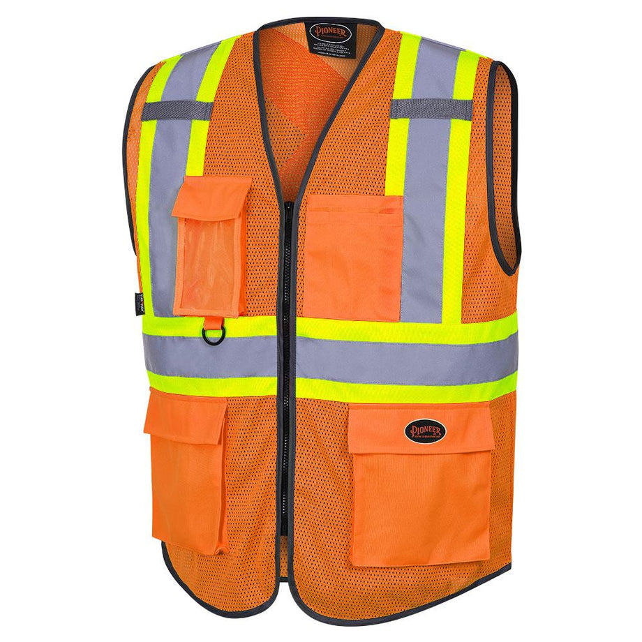 Safety Vest - Pioneer Hi-Viz Orange Poly Mesh Zipper Front