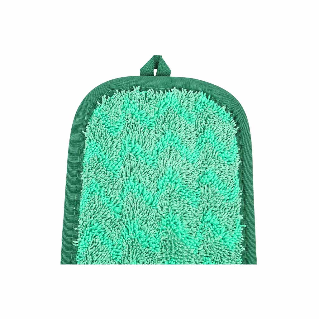 green mop pad with dark green binding close up, Green Microfiber Dry Pad, SIZE, 12 Inch, MICROFIBER, FLOOR PADS, 3362,3368,3374,3378,3348