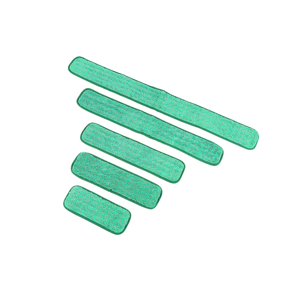 green mop pad with dark green binding 12inch, 18 inch, 24inch, 36inch, 48inch side by side, Green Microfiber Dry Pad, SIZE, 12 Inch, MICROFIBER, FLOOR PADS, 3362,3368,3374,3378,3348