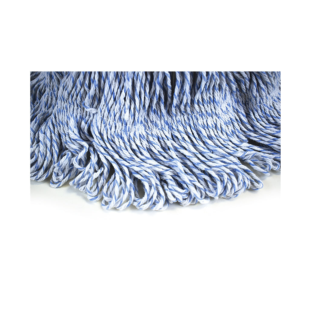waxed threaded strands mop in white and blue twists close up, Wax-Pro® Candystripe Finish Mop, SIZE, Small, FLOOR CLEANING, WET MOPS, 3056,3057,3058