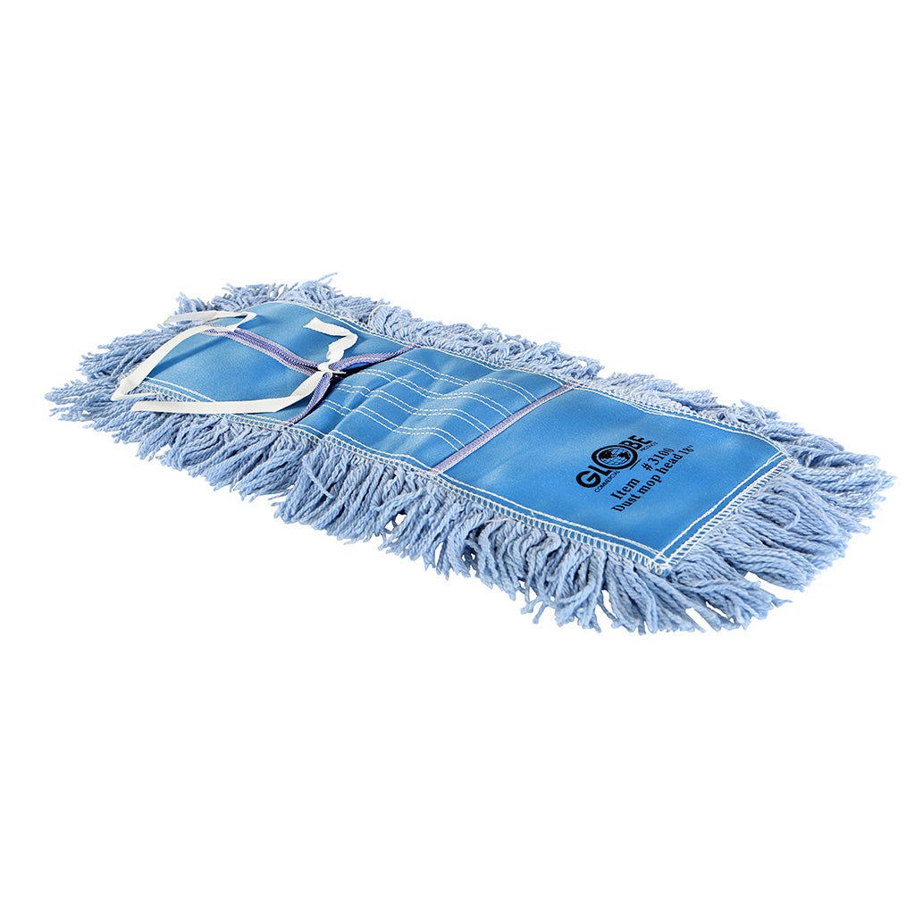 blue static cling dust mop close up back view 18inch x 5inch tie-on, Pro-Stat® Blue Tie-On Dust Mop Head, SIZE, 18 Inch X 5 Inch, FLOOR CLEANING, DUST MOPS, 3100