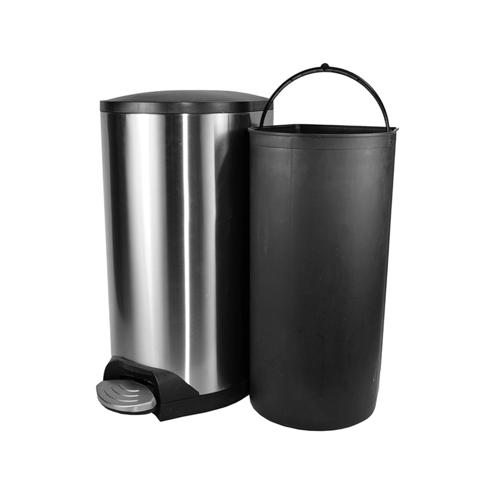 silver and black bin with removeable black bin with handle, Step On Container Stainless Steel With Soft Close Lid, SIZE, 10 L, WASTE, STEP-ON CONTAINERS, 9682,9683,9684