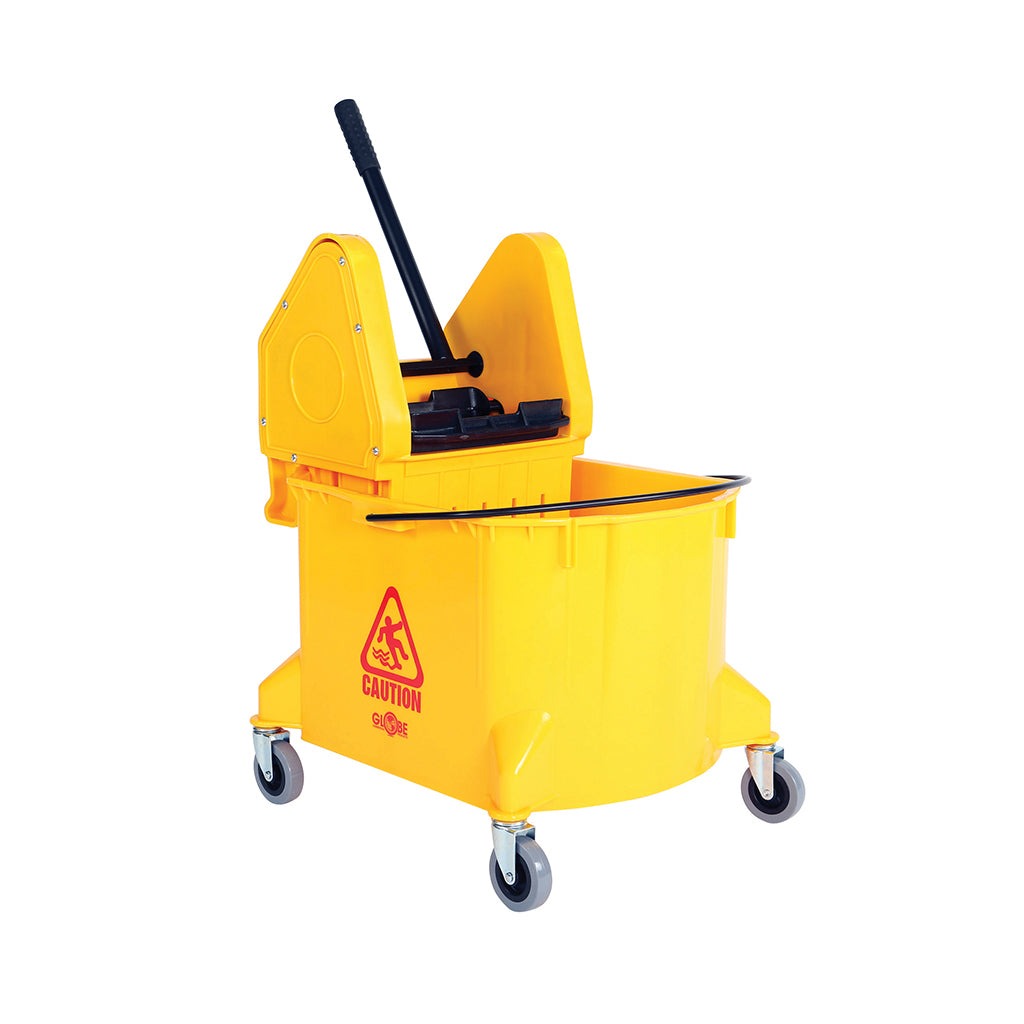 yellow bucket with four wheels and wringer with black handle, 40 Qt Downpress Bucket And Wringer, COLOR, Yellow, FLOOR CLEANING, BUCKETS & WRINGERS, Best Seller, 3078Y