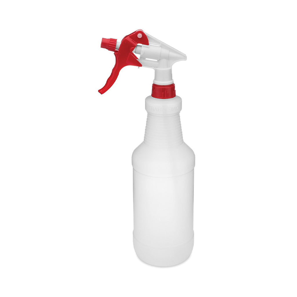 red spray trigger and bottle next accent with white body and bottle with measuremnts, Sprayer Set Bottles With Graduations, SIZE, 8 Inch Tube With 24 Oz Bottle, COLOR, Red, GENERAL CLEANING, TRIGGERS PUMPS & BOTTLES & CAPS, COVID ESSENTIALS, 3569