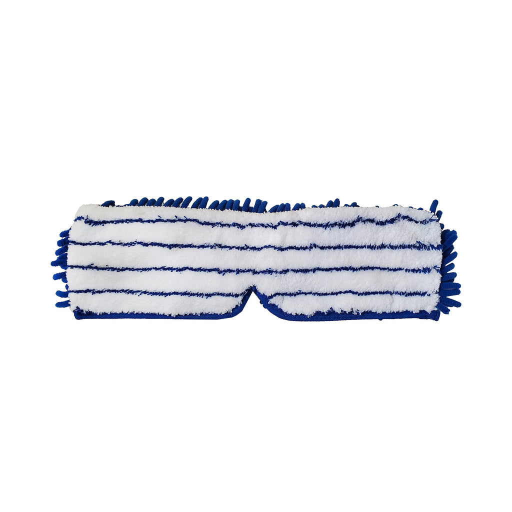 folded flip mop wet side and chenille fingers in blue and white, Microfiber 18 Inch Flat Finish Mop, MICROFIBER, FLOOR PADS, 3366