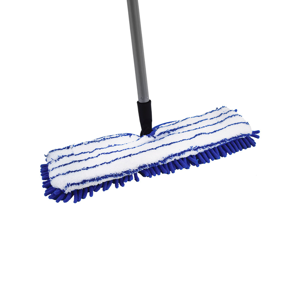 blue and white top view mop with metal handle, Microfiber 18 Inch Flat Finish Mop, MICROFIBER, FLOOR PADS, 3366