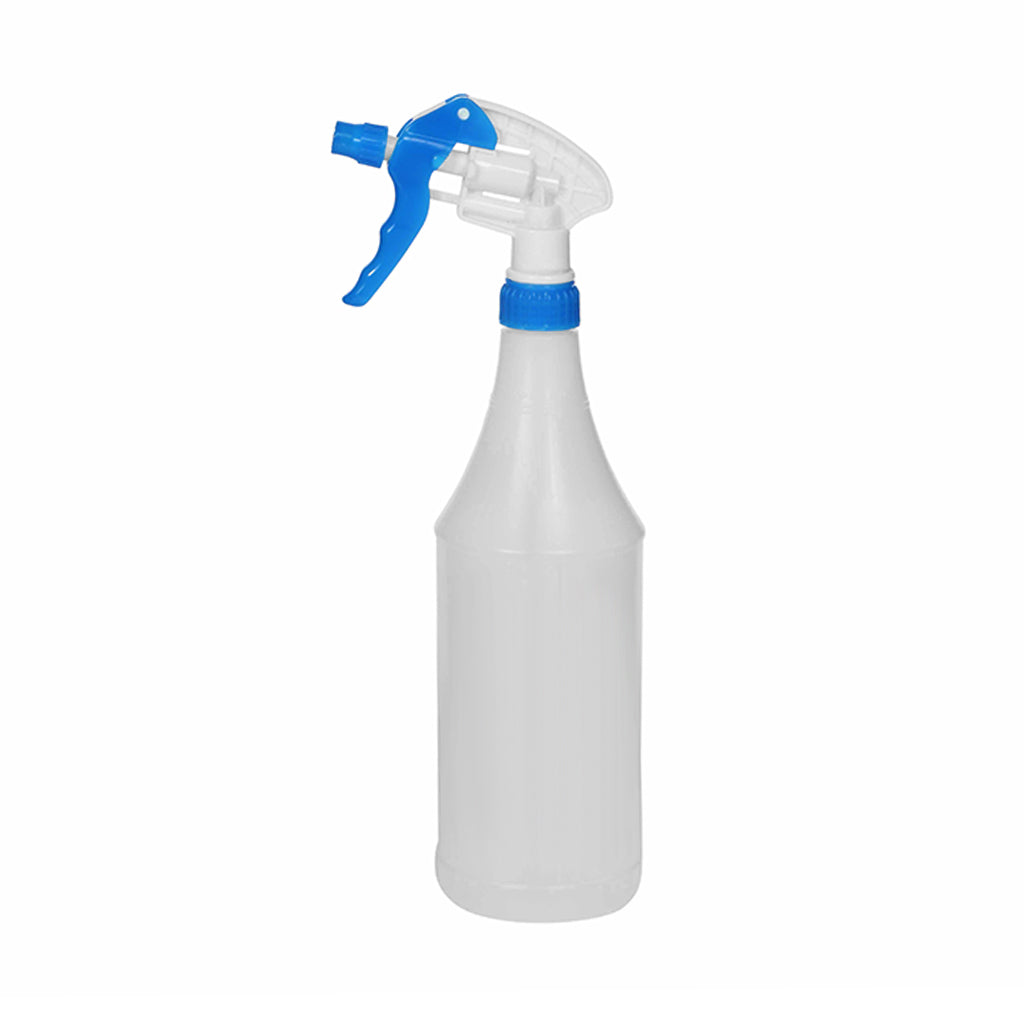 blue spray trigger and bottle next accent with white body and bottle with measuremnts, Sprayer Set Bottles With Graduations, SIZE, 9.25 Inch Tube With 32Oz Bottle, COLOR, Blue, GENERAL CLEANING, TRIGGERS PUMPS & BOTTLES & CAPS, COVID ESSENTIALS, 3568