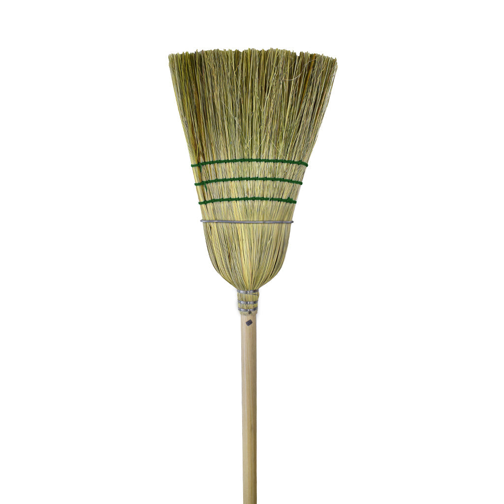 natural corn broom brush packaged with 1 silver wire and 3 blue strings with wooden handle, Industrial Corn Broom, 1 Wire 3 String, FLOOR CLEANING, CORN BROOMS, Best Seller, 4001