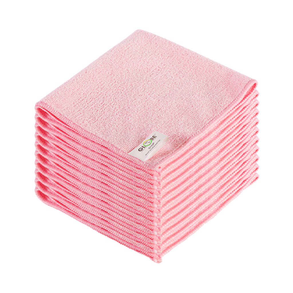 pink 10 stack of cleaning cloths, 16 Inch X 16 Inch 240 Gsm Microfiber Cloths, COLOR, Pink, Package, 20 Packs of 10, MICROFIBER, CLOTHS, Best Seller, COVID ESSENTIALS, 3130P