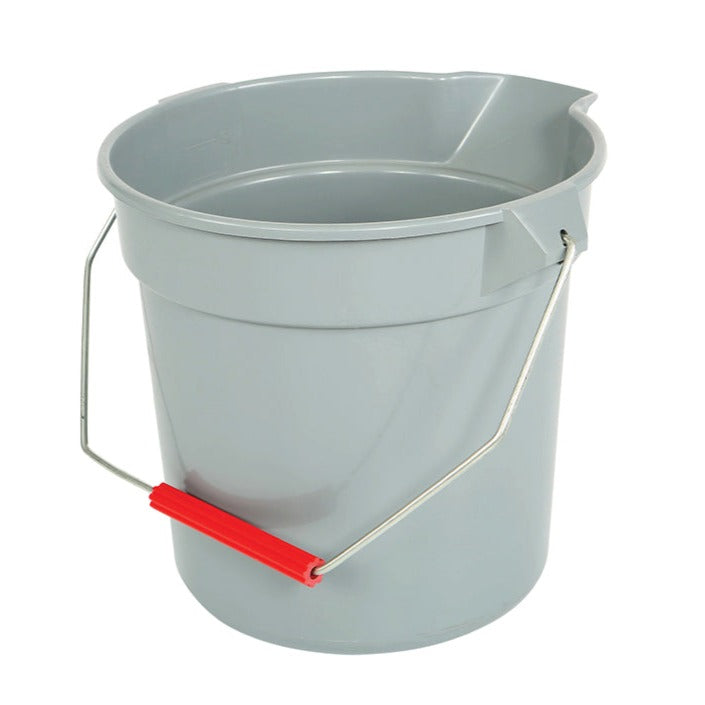 grey bucket with pour lip with grey wire handle with red hand handle, 11 Qt Easy Pour Pail, GENERAL CLEANING, PAILS & BUCKETS, 3605
